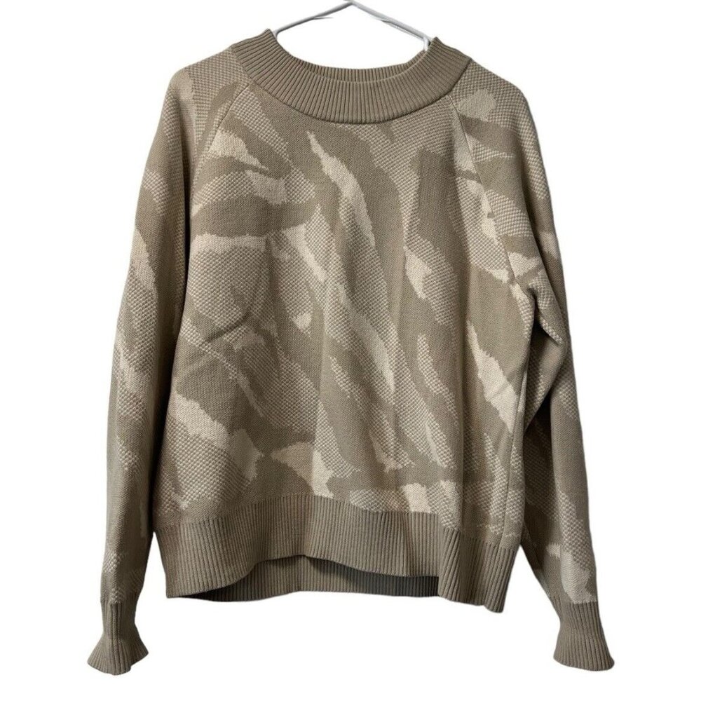 Athleta Jacquard Textured Crew Sweater‎ Small ABSTRACT CREAM #632069 $129 Preppy